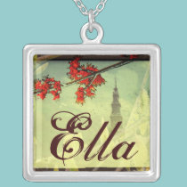 An Elegant Name Pendant with Red Flowers necklaces