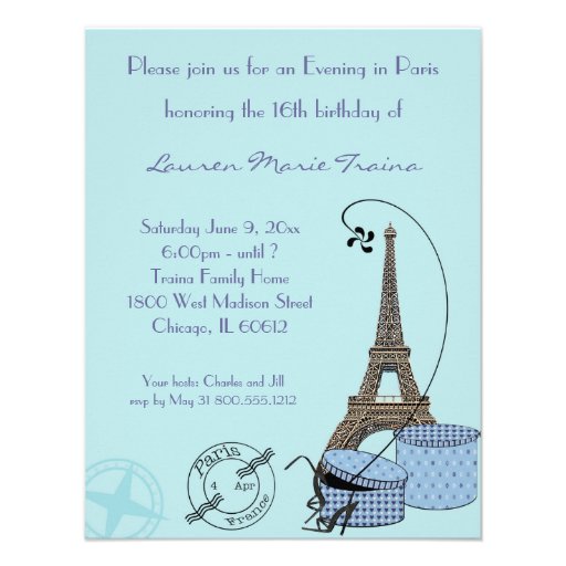 An Evening in Paris Blue Themed Party Invitation