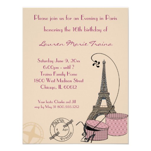 An Evening in Paris Pink Themed Party Invitation