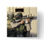 An infantry scout aims his weapon pinback buttons