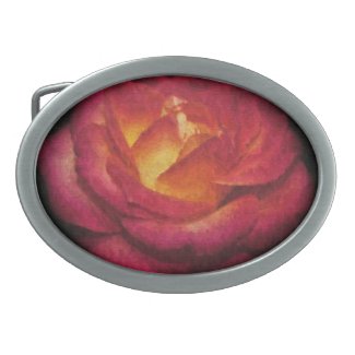 An Oil Painted Rose Aflame Belt Buckle