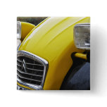 An old black and yellow Citroen 2CV 2 CV, detail Pinback Button