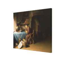 An Old Man Lighting his Pipe in a Study Stretched Canvas Prints
