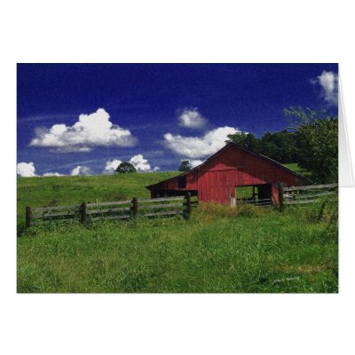 An Old Red Barn on a Hot Summer Day Card by bhbphotos
