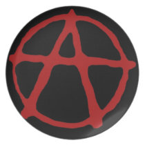 Anarchy. Black t-shirt with red symbol Dinner Plate