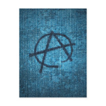 Anarchy symbol on blue grungy texture postcard