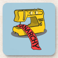 Anarchy Yellow Sewing Machine Beverage Coaster