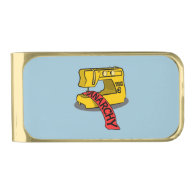 Anarchy Yellow Sewing Machine Gold Finish Money Clip