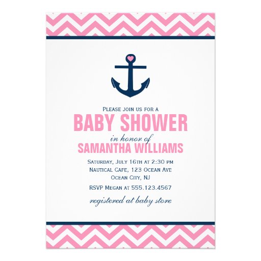 Anchor and Chevrons Nautical Baby Shower {pink} Invites