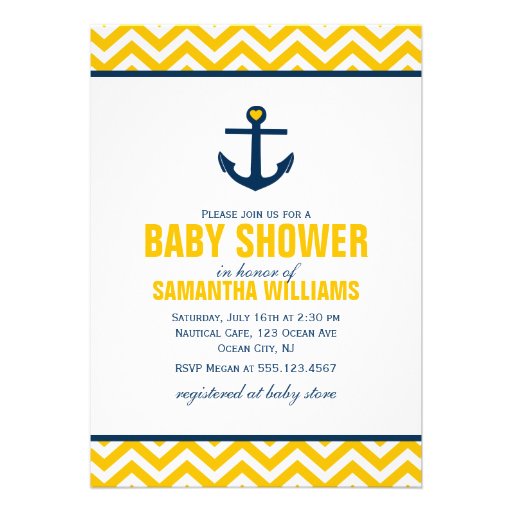 Anchor and Chevrons Nautical Baby Shower {yellow} Invitation (front side)