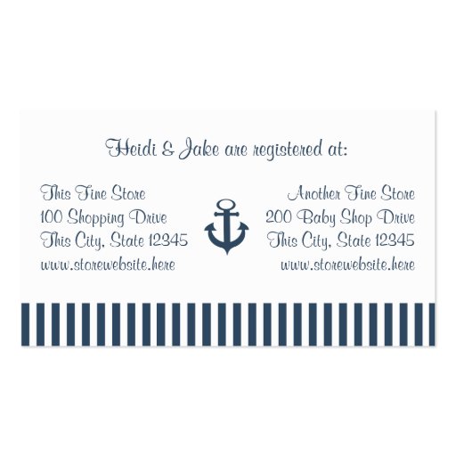 Anchor and Navy Stripes Baby Registry Card Business Card Template (front side)