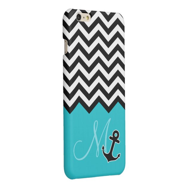 Anchor Aqua Blue Chevron Pattern Stylish Monogram Glossy iPhone 6 Plus Case-2