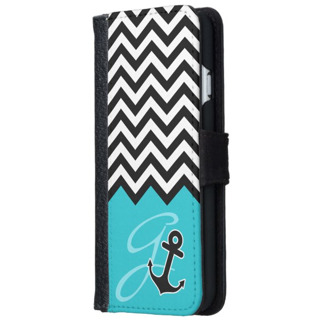 Anchor Aqua Blue Chevron Stylish Monogram iPhone 6 Wallet Case