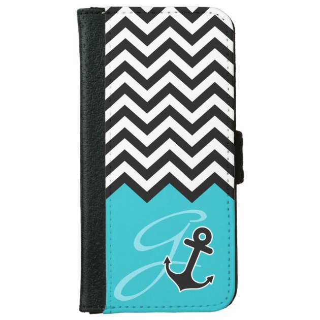 Anchor Aqua Blue Chevron Stylish Monogram iPhone 6 Wallet Case