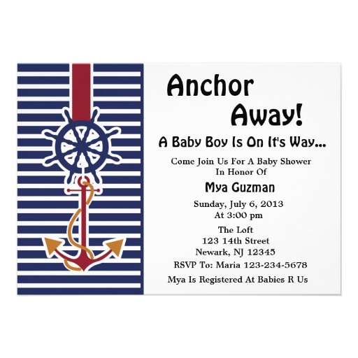 Anchor Baby Boy Baby Shower Invitation (front side)