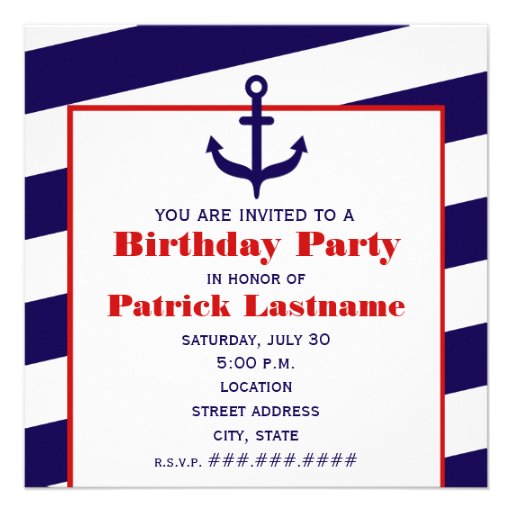 Anchor Birthday Party Ocean / Sailing Custom Invites