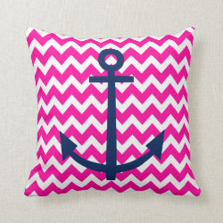 Anchor Chevron Nautical Pink and Navy Throw Pillows