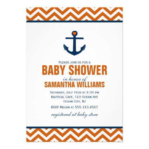 Anchor & Chevrons Nautical Baby Shower {tangerine} Personalized Invitation