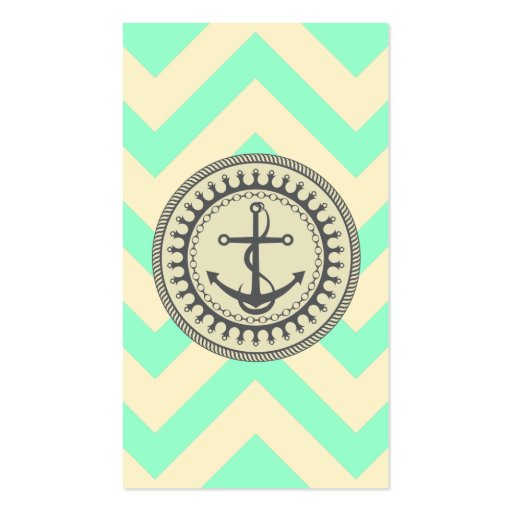 Anchor Down Chevron Mint Cream Business Card Template (front side)