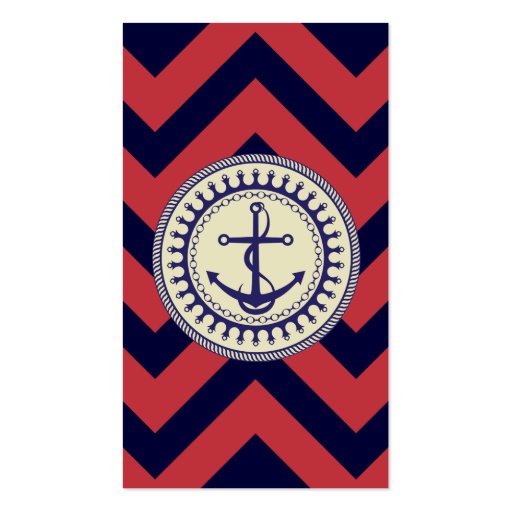 Anchor Down Chevron Red Navy Blue Business Card Template (front side)