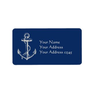 Anchor Nautical Address Label Gift Navy Blue White