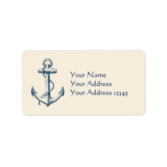 Anchor Nautical Address Label Gift Navy Blue White