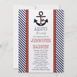 Anchor Baby Shower Invitations Navy Blue and Red