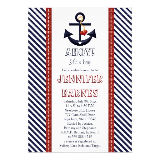 Anchor Nautical Baby Shower Invitations (front side)