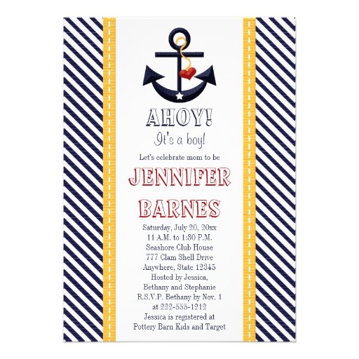 Anchor Nautical Baby Shower Invitations Yellow
