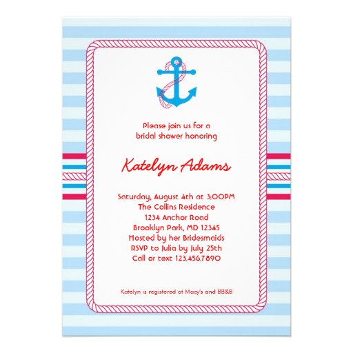 Anchor Nautical Bridal Shower Invitation