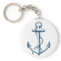 Anchor Nautical Keychain Key Gift Navy Blue White