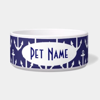 Anchor Nautical Navy Personalized Pet Bowl