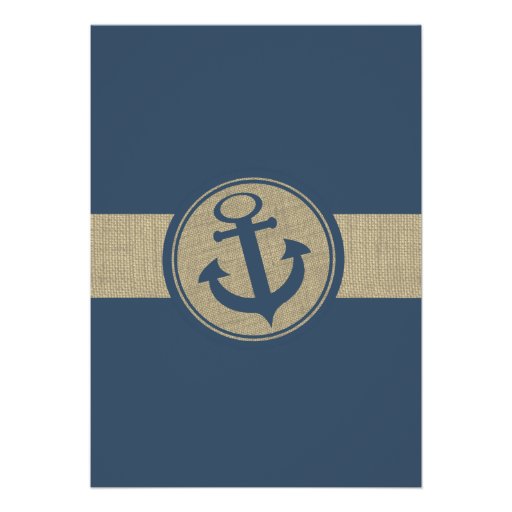 Anchor Navy Blue Stripes Beach Wedding Announcements