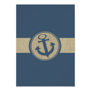 Anchor Navy Blue Stripes Beach Wedding 5x7 Paper Invitation Card