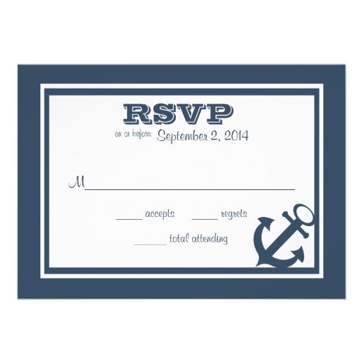Anchor Navy Blue Stripes Beach Wedding Response Personalized Invitation