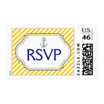 Anchor navy blue, yellow nautical wedding RSVP Stamps
