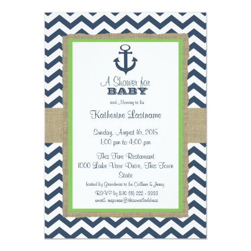 Anchor Navy Blue ZigZag Baby Shower Personalized Announcements