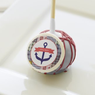 Anchor + Plaid Nautical Boy Baby Shower Cake Pops