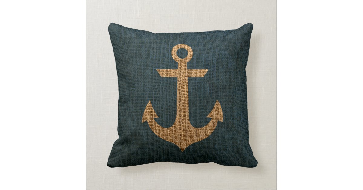 Anchor Rustic Blue Throw Pillow Zazzle