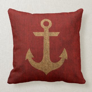 Anchor - Rustic Red Throw Pillows