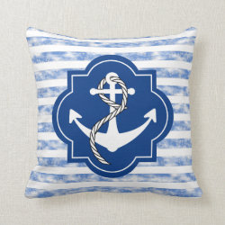 Anchor Silhouette With Nautical Blue Stripes Pillows