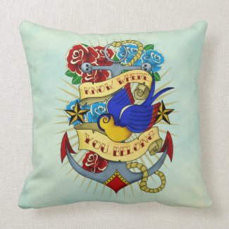 Anchor, Swallow and Roses Throw Pillow