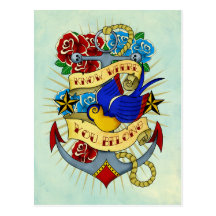 Anchor, Swallow and Roses Postcard
