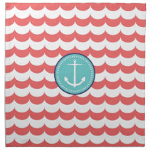 Anchor with Coral Waves Pattern Napkins