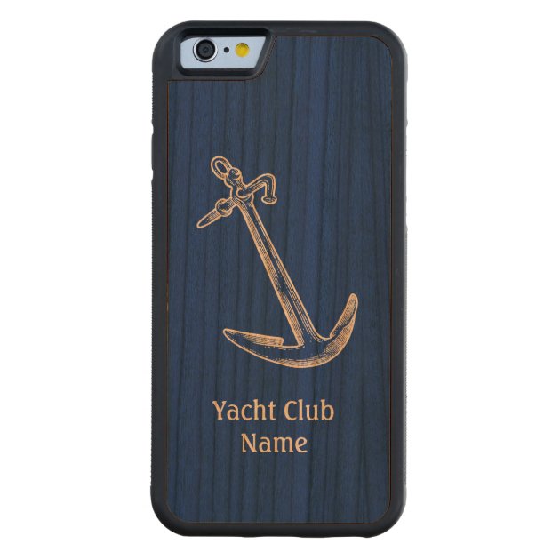 Anchor Yacht Club Name Template Blue Wood Carved® Cherry iPhone 6 Bumper Case