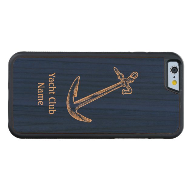 Anchor Yacht Club Name Template Blue Wood Carved® Cherry iPhone 6 Bumper Case-3