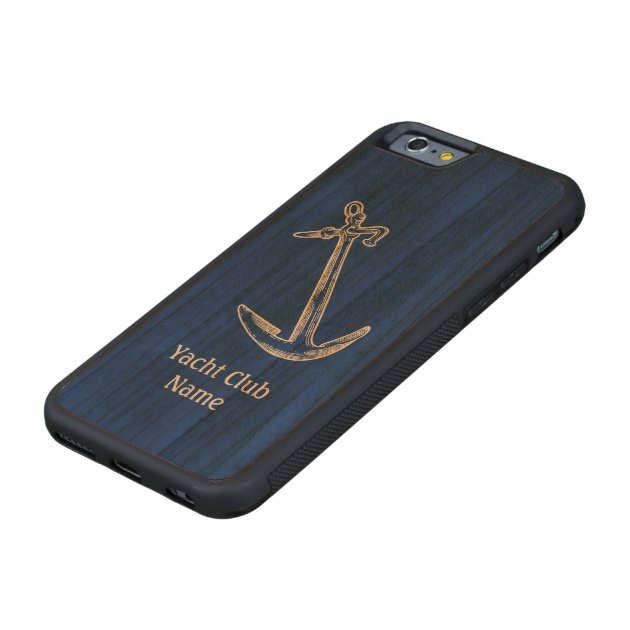 Anchor Yacht Club Name Template Blue Wood Carved® Cherry iPhone 6 Bumper Case-5