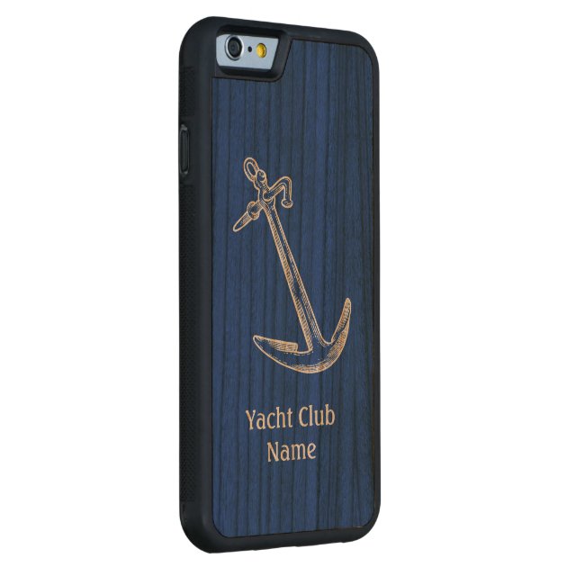 Anchor Yacht Club Name Template Blue Wood Carved® Cherry iPhone 6 Bumper Case-2