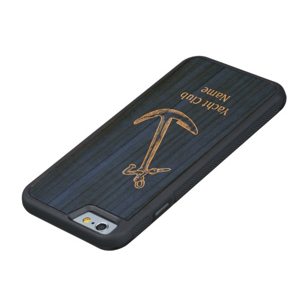 Anchor Yacht Club Name Template Blue Wood Carved® Cherry iPhone 6 Bumper Case-4