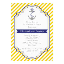 Anchor yellow nautical wedding rehearsal dinner custom invite